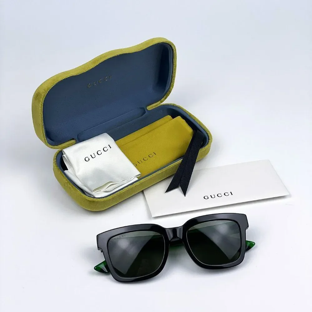 NEW GUCCI GG0001SN 002 Black Green Grey Square Unisex Sunglasses